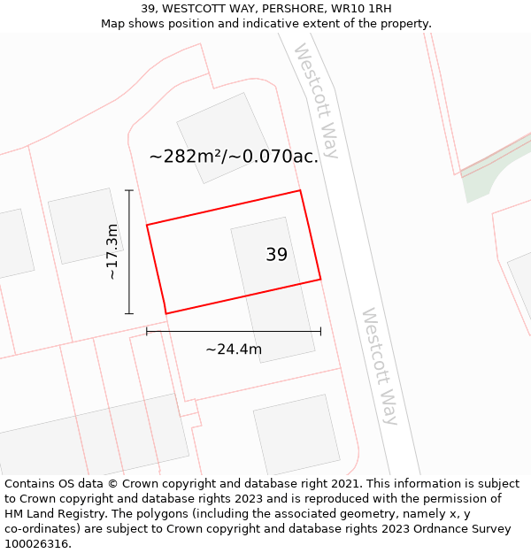 39, WESTCOTT WAY, PERSHORE, WR10 1RH: Plot and title map