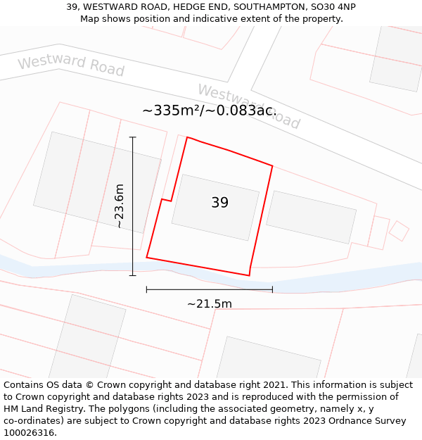 39, WESTWARD ROAD, HEDGE END, SOUTHAMPTON, SO30 4NP: Plot and title map