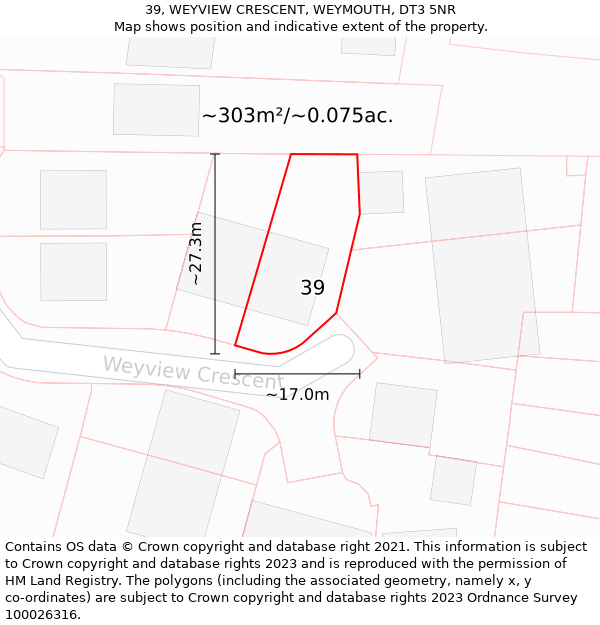 39, WEYVIEW CRESCENT, WEYMOUTH, DT3 5NR: Plot and title map