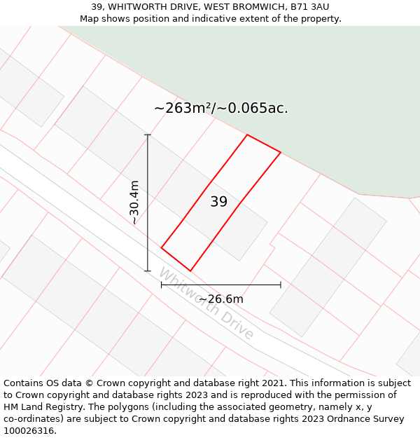 39, WHITWORTH DRIVE, WEST BROMWICH, B71 3AU: Plot and title map