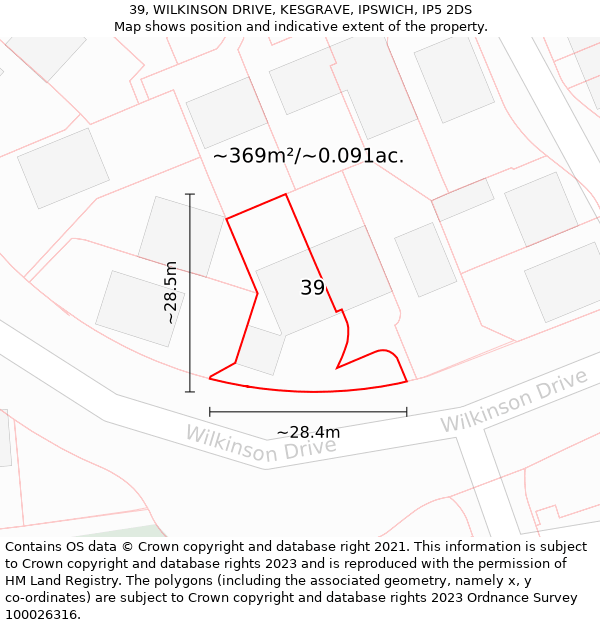 39, WILKINSON DRIVE, KESGRAVE, IPSWICH, IP5 2DS: Plot and title map