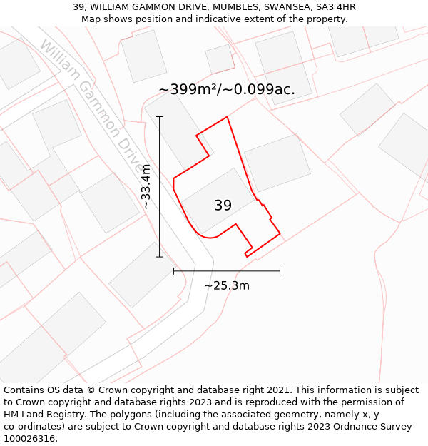 39, WILLIAM GAMMON DRIVE, MUMBLES, SWANSEA, SA3 4HR: Plot and title map