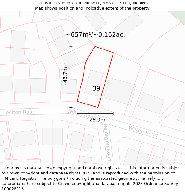 39, WILTON ROAD, CRUMPSALL, MANCHESTER, M8 4NG: Plot and title map