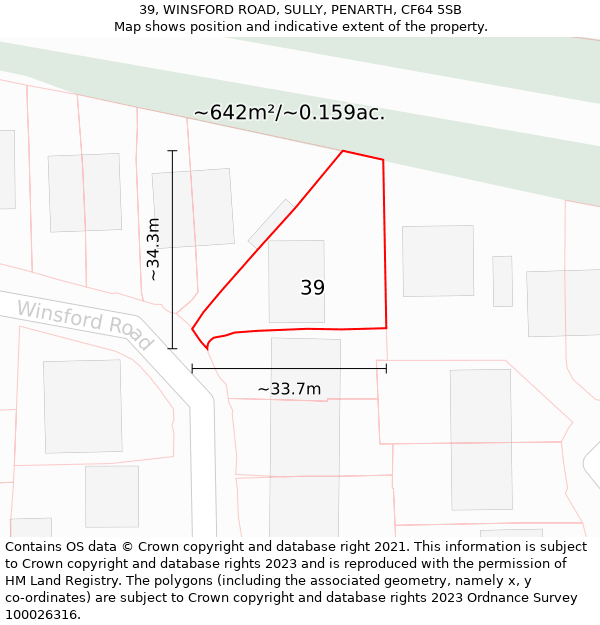 39, WINSFORD ROAD, SULLY, PENARTH, CF64 5SB: Plot and title map