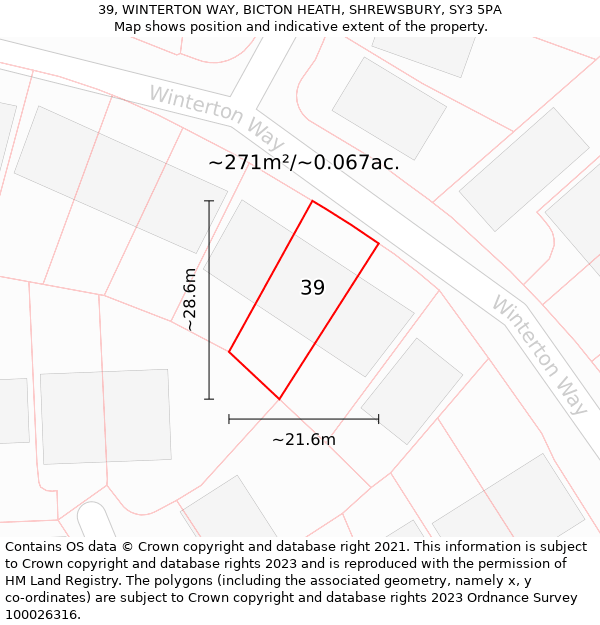 39, WINTERTON WAY, BICTON HEATH, SHREWSBURY, SY3 5PA: Plot and title map