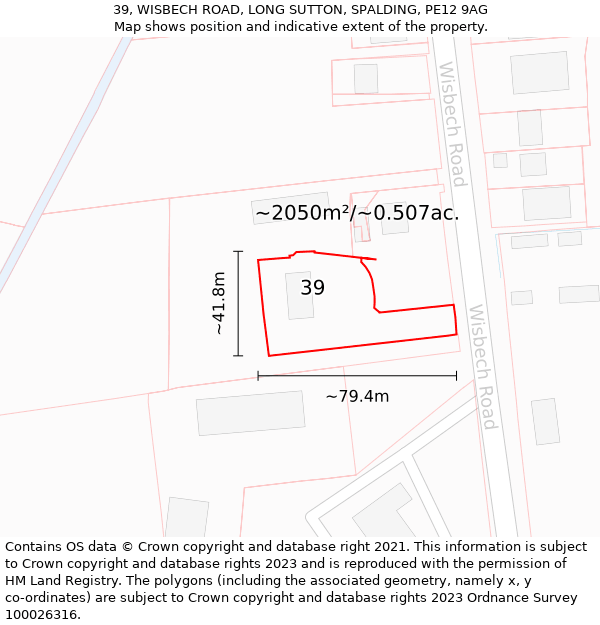 39, WISBECH ROAD, LONG SUTTON, SPALDING, PE12 9AG: Plot and title map