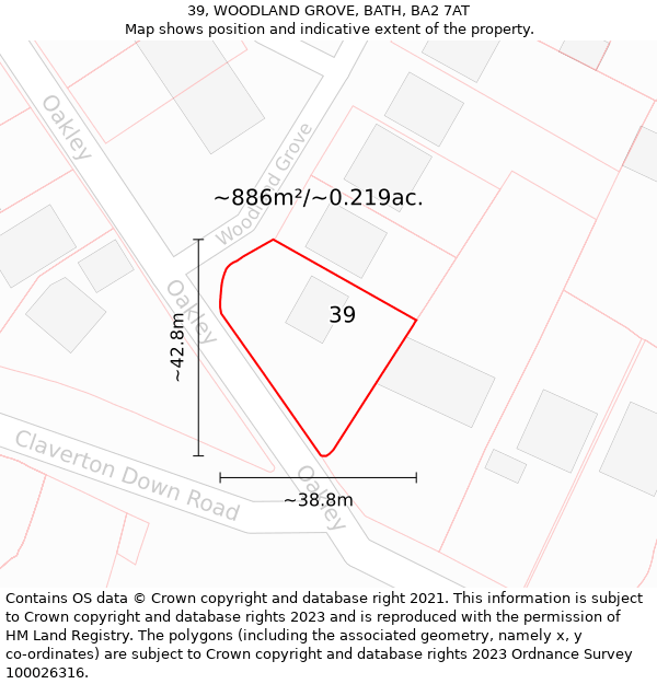 39, WOODLAND GROVE, BATH, BA2 7AT: Plot and title map