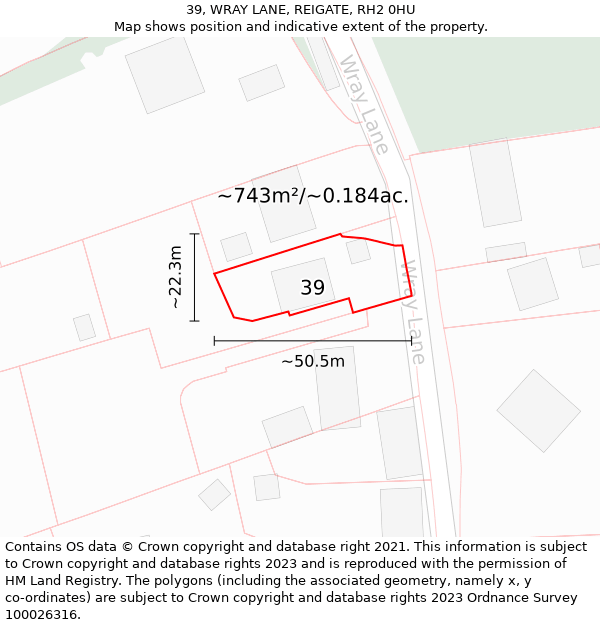 39, WRAY LANE, REIGATE, RH2 0HU: Plot and title map