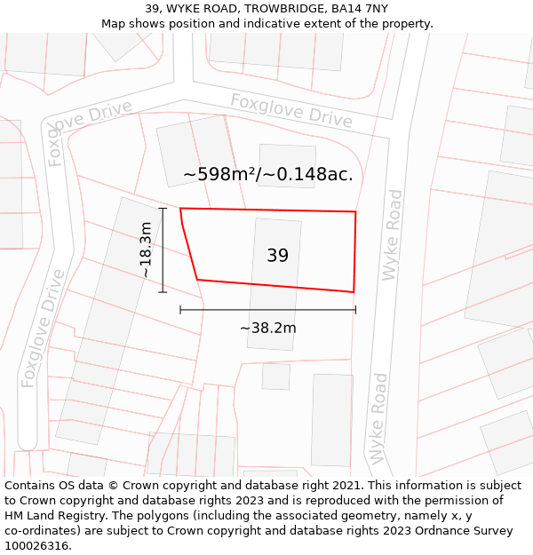 39, WYKE ROAD, TROWBRIDGE, BA14 7NY: Plot and title map