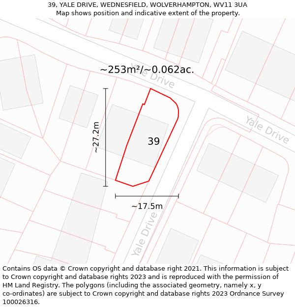 39, YALE DRIVE, WEDNESFIELD, WOLVERHAMPTON, WV11 3UA: Plot and title map