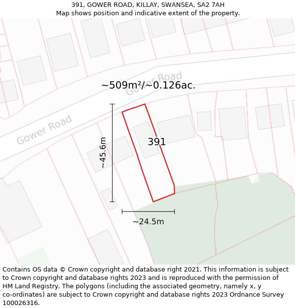 391, GOWER ROAD, KILLAY, SWANSEA, SA2 7AH: Plot and title map