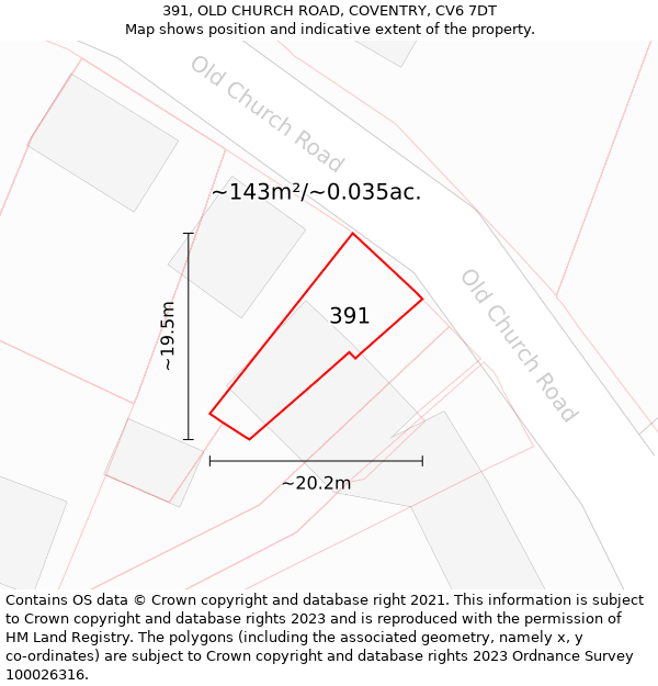 391, OLD CHURCH ROAD, COVENTRY, CV6 7DT: Plot and title map