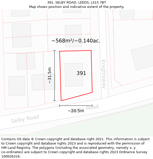 391, SELBY ROAD, LEEDS, LS15 7BT: Plot and title map