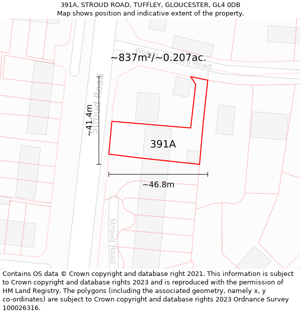 391A, STROUD ROAD, TUFFLEY, GLOUCESTER, GL4 0DB: Plot and title map