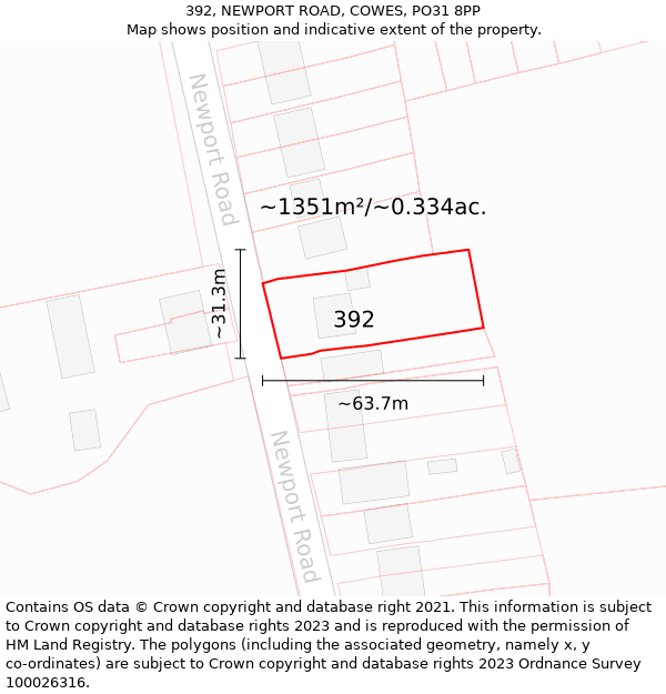 392, NEWPORT ROAD, COWES, PO31 8PP: Plot and title map