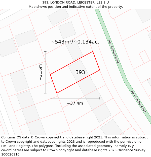 393, LONDON ROAD, LEICESTER, LE2 3JU: Plot and title map
