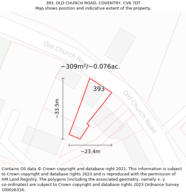 393, OLD CHURCH ROAD, COVENTRY, CV6 7DT: Plot and title map