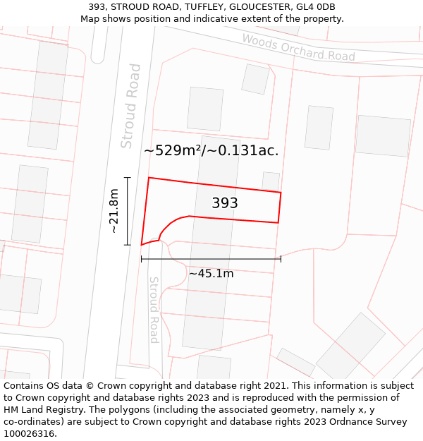 393, STROUD ROAD, TUFFLEY, GLOUCESTER, GL4 0DB: Plot and title map