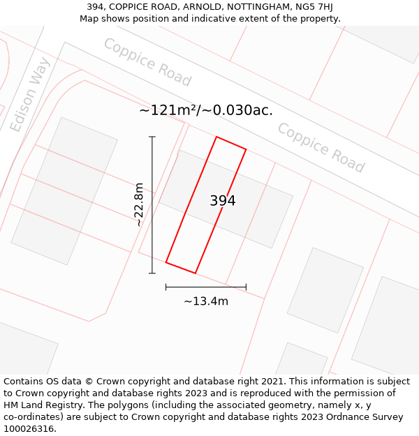 394, COPPICE ROAD, ARNOLD, NOTTINGHAM, NG5 7HJ: Plot and title map