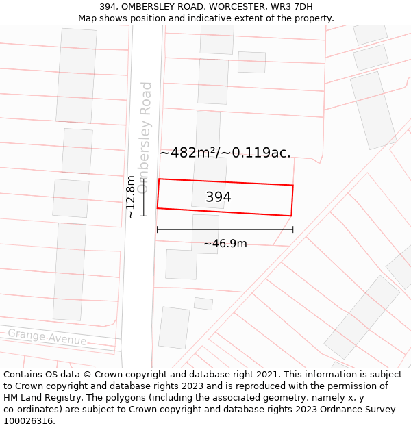 394, OMBERSLEY ROAD, WORCESTER, WR3 7DH: Plot and title map