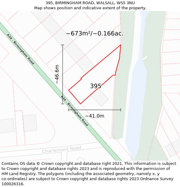 395, BIRMINGHAM ROAD, WALSALL, WS5 3NU: Plot and title map