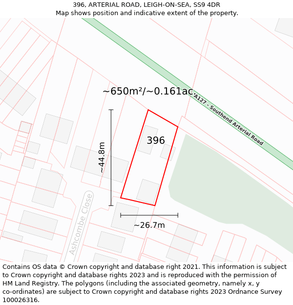 396, ARTERIAL ROAD, LEIGH-ON-SEA, SS9 4DR: Plot and title map