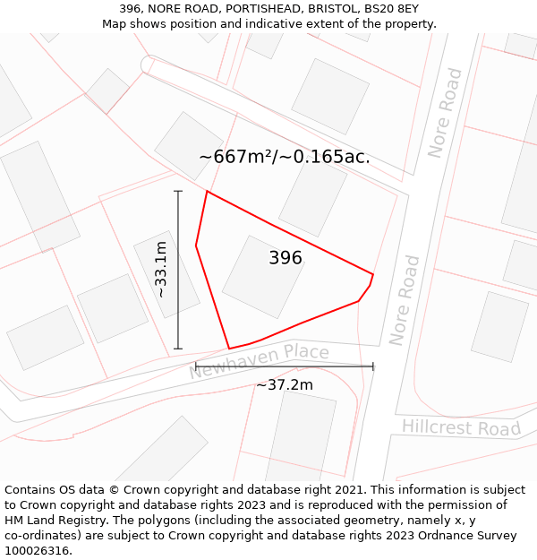 396, NORE ROAD, PORTISHEAD, BRISTOL, BS20 8EY: Plot and title map