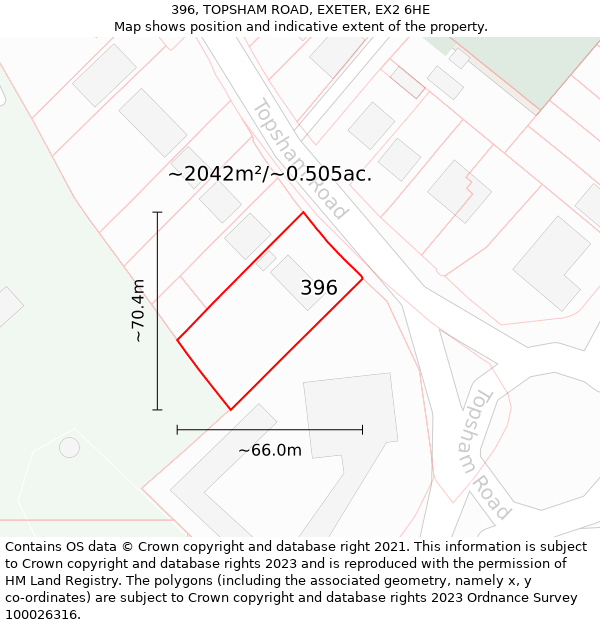 396, TOPSHAM ROAD, EXETER, EX2 6HE: Plot and title map