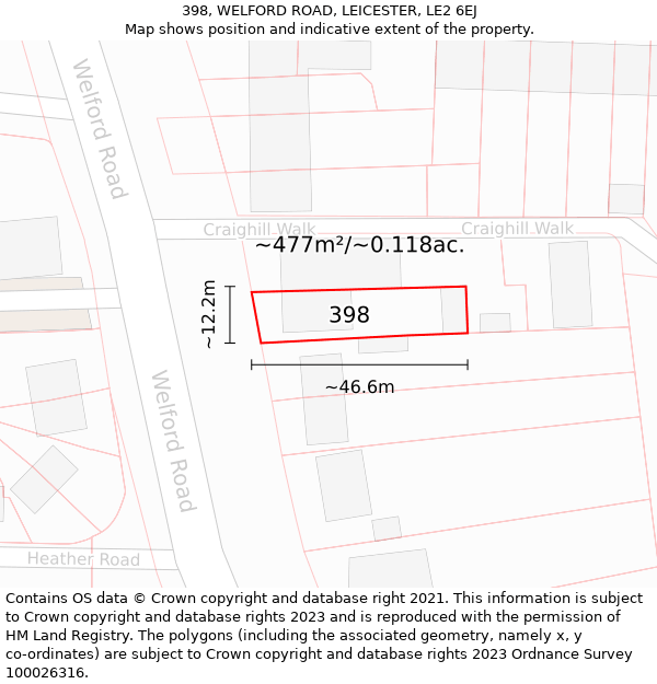 398, WELFORD ROAD, LEICESTER, LE2 6EJ: Plot and title map