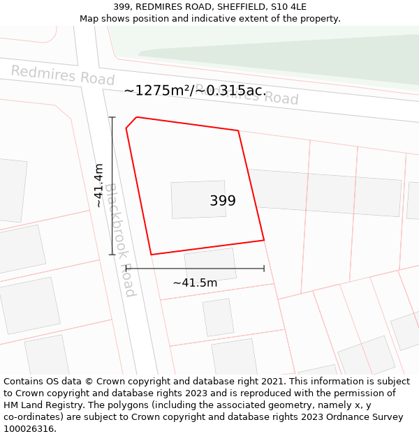 399, REDMIRES ROAD, SHEFFIELD, S10 4LE: Plot and title map