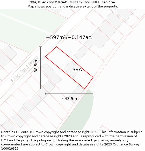 39A, BLACKFORD ROAD, SHIRLEY, SOLIHULL, B90 4DA: Plot and title map