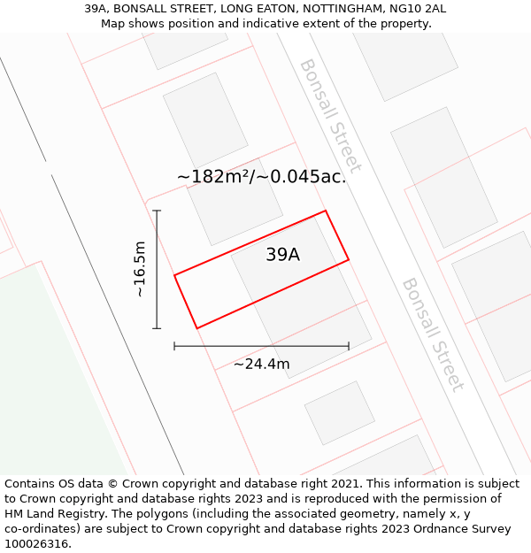 39A, BONSALL STREET, LONG EATON, NOTTINGHAM, NG10 2AL: Plot and title map