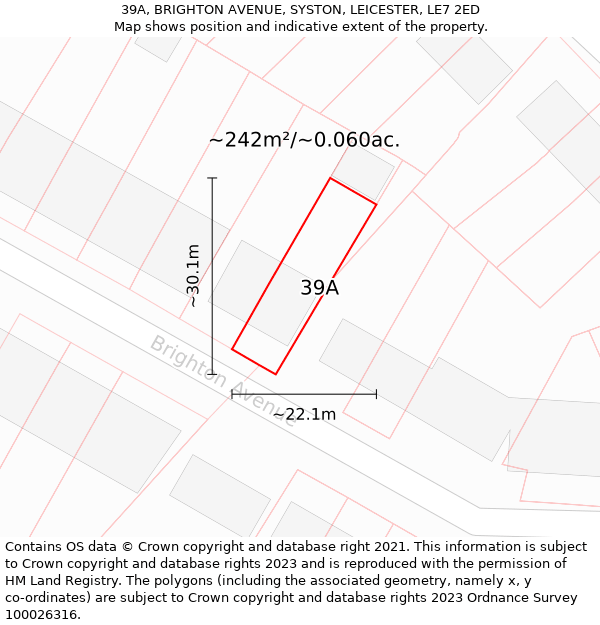 39A, BRIGHTON AVENUE, SYSTON, LEICESTER, LE7 2ED: Plot and title map