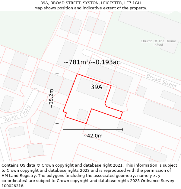 39A, BROAD STREET, SYSTON, LEICESTER, LE7 1GH: Plot and title map