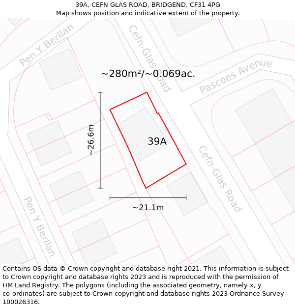 39A, CEFN GLAS ROAD, BRIDGEND, CF31 4PG: Plot and title map