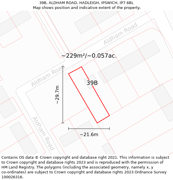 39B, ALDHAM ROAD, HADLEIGH, IPSWICH, IP7 6BL: Plot and title map