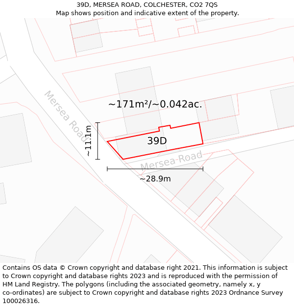 39D, MERSEA ROAD, COLCHESTER, CO2 7QS: Plot and title map