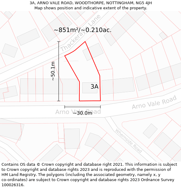 3A, ARNO VALE ROAD, WOODTHORPE, NOTTINGHAM, NG5 4JH: Plot and title map