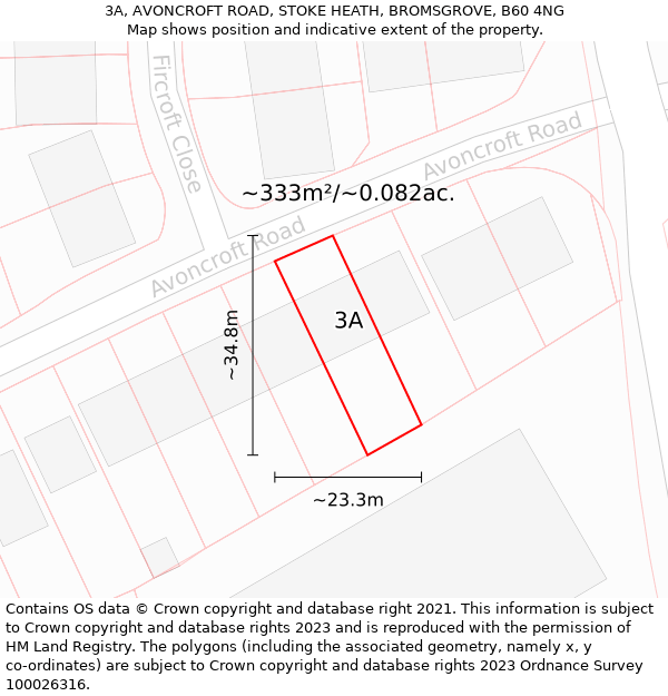 3A, AVONCROFT ROAD, STOKE HEATH, BROMSGROVE, B60 4NG: Plot and title map