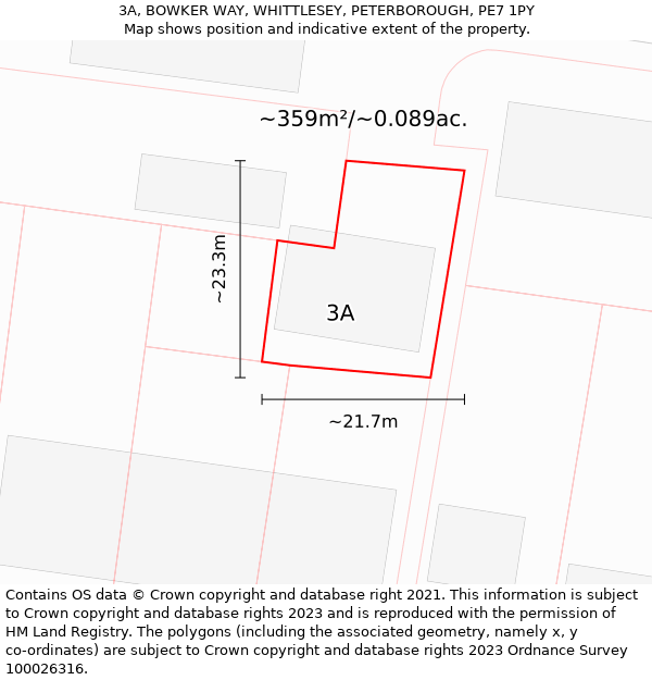 3A, BOWKER WAY, WHITTLESEY, PETERBOROUGH, PE7 1PY: Plot and title map