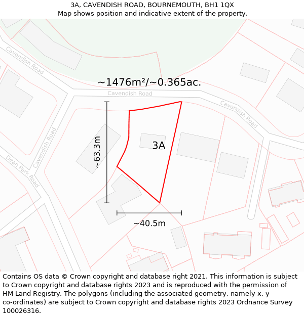 3A, CAVENDISH ROAD, BOURNEMOUTH, BH1 1QX: Plot and title map