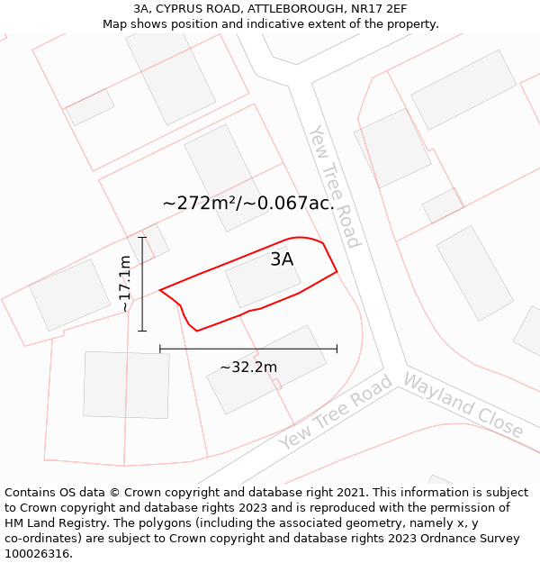 3A, CYPRUS ROAD, ATTLEBOROUGH, NR17 2EF: Plot and title map