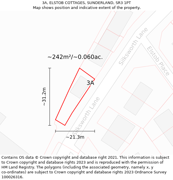 3A, ELSTOB COTTAGES, SUNDERLAND, SR3 1PT: Plot and title map