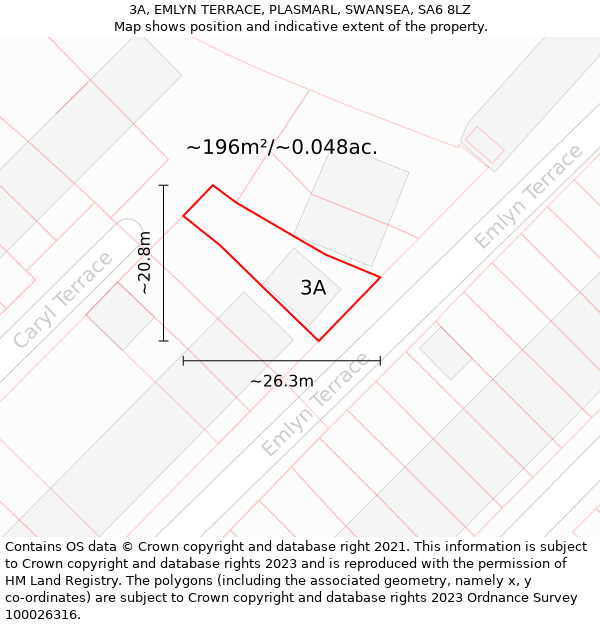 3A, EMLYN TERRACE, PLASMARL, SWANSEA, SA6 8LZ: Plot and title map