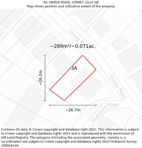 3A, GROVE ROAD, LYDNEY, GL15 5JE: Plot and title map