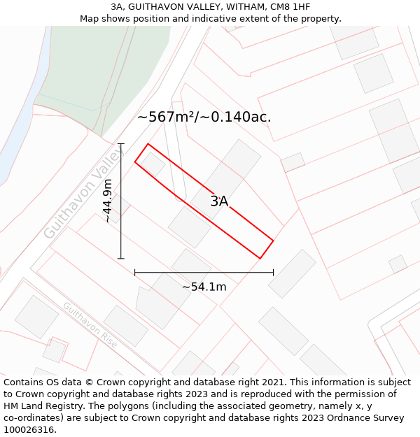 3A, GUITHAVON VALLEY, WITHAM, CM8 1HF: Plot and title map