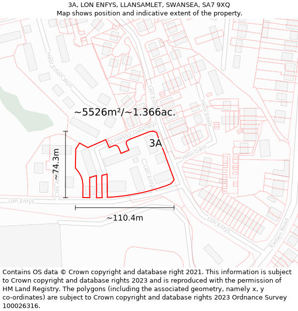 3A, LON ENFYS, LLANSAMLET, SWANSEA, SA7 9XQ: Plot and title map