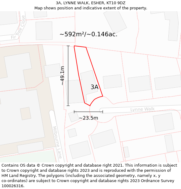 3A, LYNNE WALK, ESHER, KT10 9DZ: Plot and title map