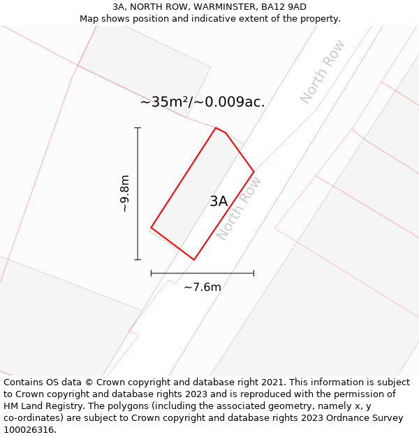 3A, NORTH ROW, WARMINSTER, BA12 9AD: Plot and title map