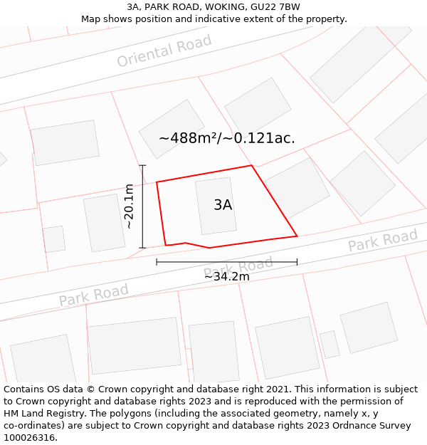 3A, PARK ROAD, WOKING, GU22 7BW: Plot and title map